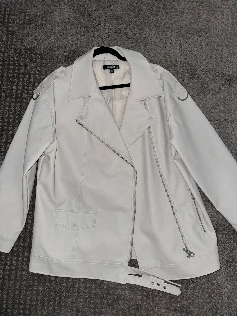 Missguided PWhite Faux Leather Biker Jacket